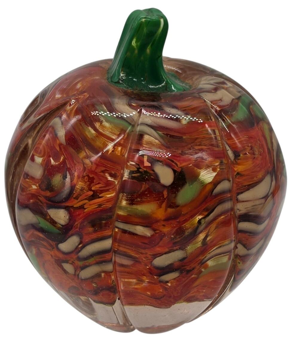 VINTAGE GLASS PUMPKIN PAPERWEIGHT MARKED GW